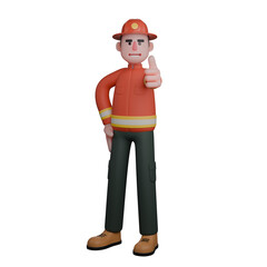 3D Animated Firefighter. A firefighter stands with one hand on his hip while giving a thumbs-up gesture. Male Rescue Figure