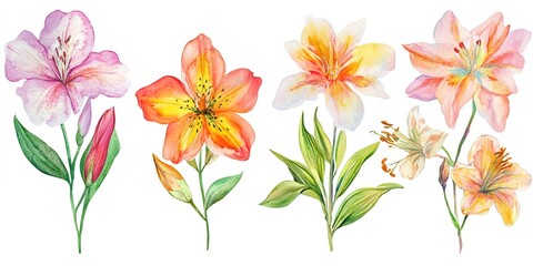 Watercolor Flower Set on Isolated Background