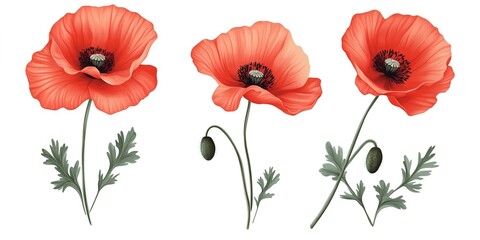 Obraz premium a red poppy is set on a white background and can be used for elements or clipart. 