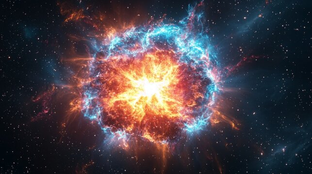 Close-up of a supernova remnant with glowing gases