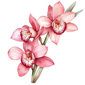 recommend clip art: Watercolor pink cymbidium orchid clipart for graphic resources on white background