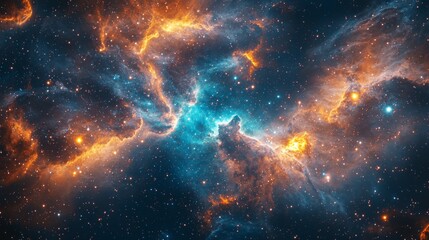 Naklejka premium Close-up of swirling, bright nebulae with vibrant colors