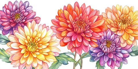 Watercolor chrysanthemum clipart with bold and vibrant blooms