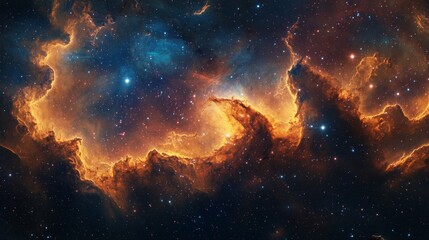 Fototapeta premium Cluster of stars surrounded by colorful gas clouds in deep space