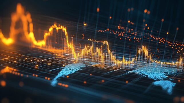 Abstract visualization of data trends with glowing lines and points.
