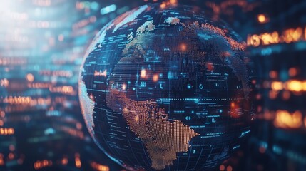 Close-up of a digital globe with economic policy impacts rippling across continents, concept of global economic integration