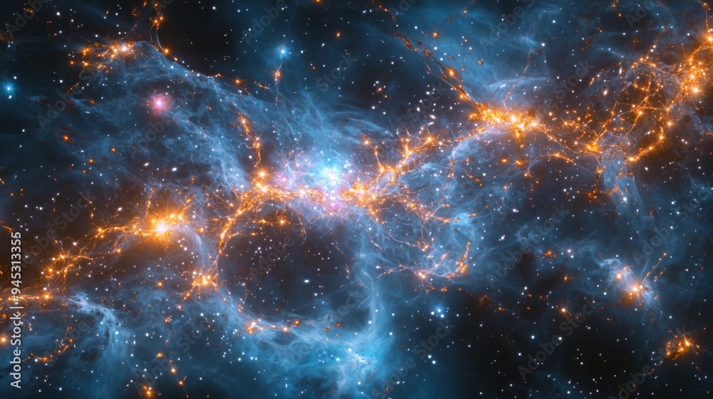 Poster cosmic web : high-resolution image of the cosmic web, with galaxies linked by dark matter filaments