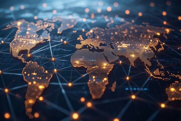Digital rendering of economic policies visualized as pathways in a global trade network, concept of strategic trade relations