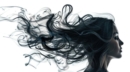 black female hair transforming into smoke isolated on white or transparent png