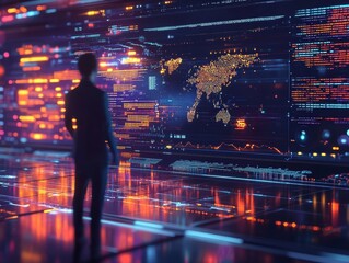 Visual of policymakers using AI tools to simulate economic policy impacts, concept of advanced economic forecasting