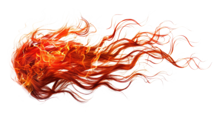 red female hair transforming into fire flames isolated on white or transparent png
