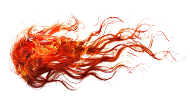 red female hair transforming into fire flames isolated on white or transparent png - Powered by Adobe