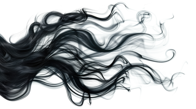 black female hair transforming into smoke isolated on white or transparent png