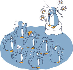 要介護にならないように健康寿命を伸ばそうと運動する高齢ペンギンのアイソメ