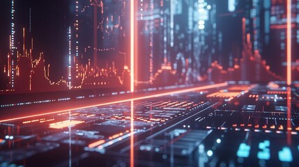 Abstract Digital Data Visualization with Vibrant Charts and Trend Lines