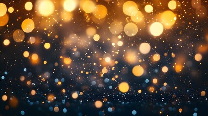 backdrop with a stunning bokeh effect, featuring dots of light in various sizes and colors such as gold, silver, and white on a dark, blurry background
