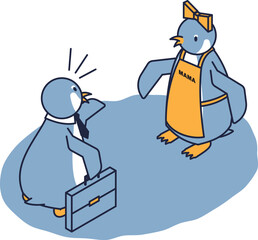 夫婦で会話をするペンギンのアイソメ