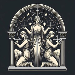 Fototapeta premium three female holding stars and cross