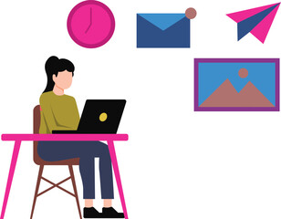 The girl is working on her laptop.