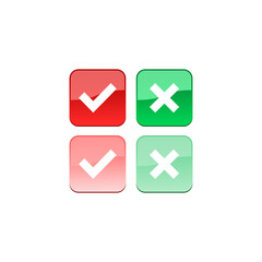 A set of four web buttons, check mark and cross in two variants icon isolated on transparent background