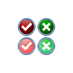 A set of four web buttons, check mark and cross in two variants icon isolated on transparent background