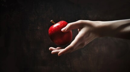 Red apple being held by a hand.