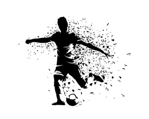 Football, soccer player, isolated vector silhouette with dispersion effect