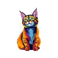 Colorful cat vector artwork on white background.  Cartoon Cat logo design. Cute Cat illustration for cat lover