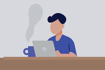 The boy is working on his laptop.