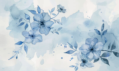 Watercolor illustration, navy blue flowers, background for design