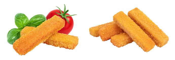 Fish finger or stick isolated on white background with full depth of field