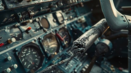 Close up of aircraft throttle lever with cracks highlighting the crucial need for safety inspections