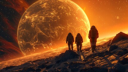 Space research team analyzing data from a distant exoplanet, search for extraterrestrial life