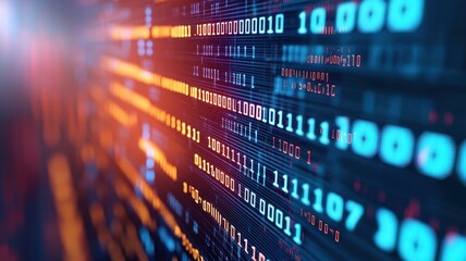 Abstract digital background featuring binary code in vibrant colors, ideal for technology and data-related concepts.