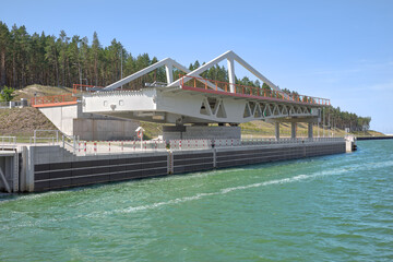 Photo of the swing bridge on the Vistula Spit canal (Mierzeja Wislana), Poland.