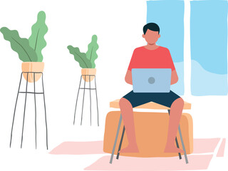 The boy is working from home.