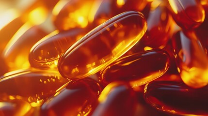 Omega 3 capsules on isolated background with bokeh