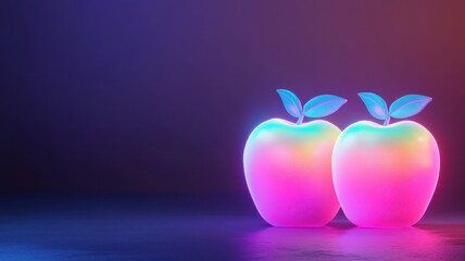 Vibrant neon apples with glowing colors, standing against a dark background, adding a playful touch to any creative project.