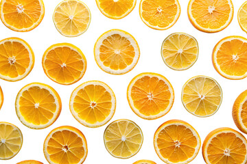 Obraz premium A pattern of orange and lemon slices on a transparent background, highlighting their vibrant colors and juicy textures