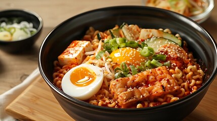 Spicy Ramen Noodles with Egg and Toppings