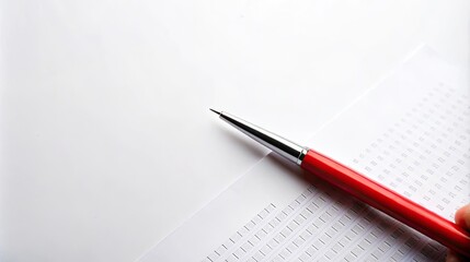 Exam writing with pen on white background top view