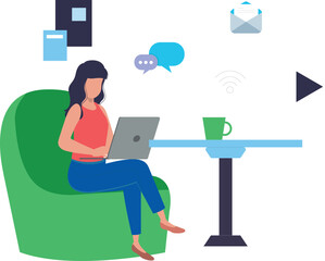 The girl is working from home.