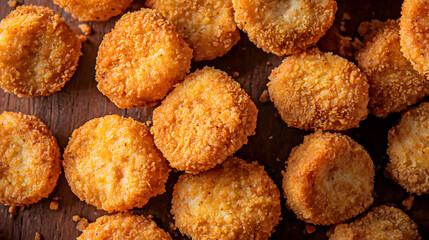 A close-up top view of nuggets, warm tone