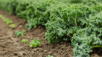 Close up of kale in the garden. Concept of harvesting vegetables