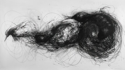 Fototapeta premium Abstract black ink swirl on white background.