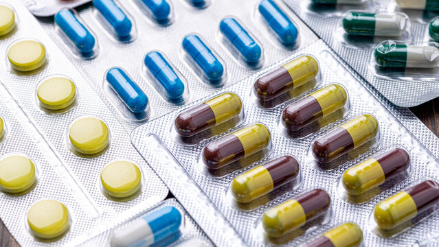 Variety of medicines and drugs.Medicine and healthcare concept