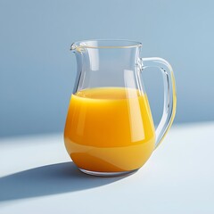 A striking glass pitcher filled with rich vibrant orange juice stands centered on a plain minimalist surface capturing the essence of a refreshing healthy beverage in a clean modern composition
