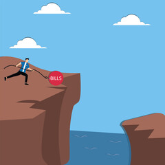 Fototapeta premium Man stops bill ball on cliff