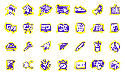 Ensemble d'icônes de la rentrée scolaire 