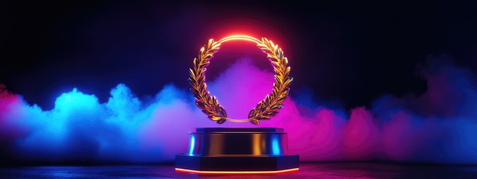 3D golden award with laurel wreath